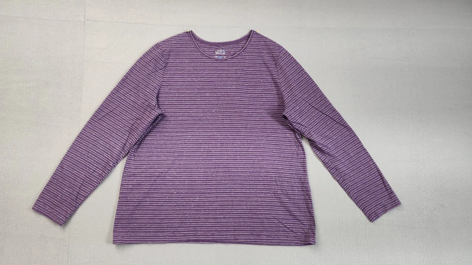 Camiseta Croft & Barrow The Classic feminina XL listrada roxa manga longa gola redonda - Imagem 1 de 4