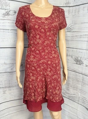 Vestido De Colección Depeche 100% Seda Rojo Floral Talla 12 Dobladillo Transparente Boho Capas Femenino Foto 1 de 4