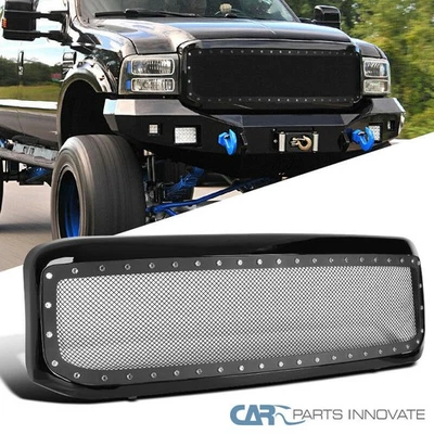 Fits 1999-2004 Ford F250 F350 Super Duty Mesh Rivet Bumper Hood Grille w/ Shell Foto 1 de 4