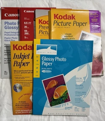 Lot Of 6 Assorted Photo Ink Jet Printer Paper, Used. Canon, Kodak, Great White - Image 1 of 4