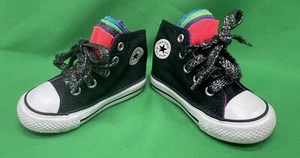 Rare Converse High Top Sneakers Toddler Shoes Girls Black, Colorful Tutu, Size 4 - Picture 1 of 8
