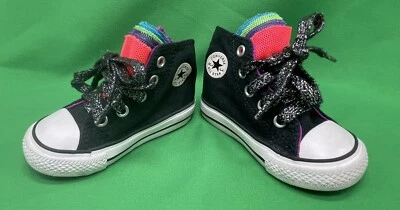 Raras Zapatillas Altas Converse Zapatos para Niños Pequeños Niñas Negras, Colorido Tutú, Talla 4 Foto 1 de 4