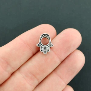 10 Hamsa Hand Spacer Beads Antique Silver Tone 2 Sided Bead Frame - SC1687 - Picture 1 of 2