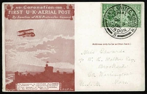 1911 Windsor First Aerial Post to MASSACHUSETTS USA First Day 9 September - Picture 1 of 2