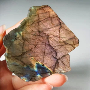 TOP 80G Natural Purple Rainbow Labradorite Crystal Polished Stone Healing YO32 - Picture 1 of 12