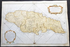 1758 J N Bellin Large Antique Map of The Caribbean Island of Jamaica - Picture 1 of 4