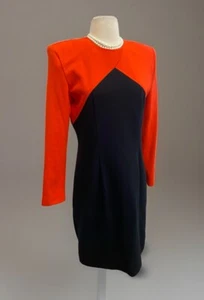 Vintage 90s Sheri Martin Black & Orange Sheath Ponte Knit Dress 8 Fit S M New - Bild 1 von 7