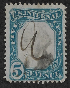 US Revenue R107 (1871) 5c - EFO: Head too Low - Used - Fine - Picture 1 of 2