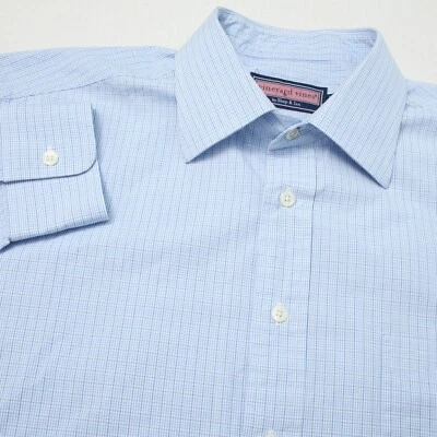 Vineyard Vines Shirt Mens 16.5 x 36 Blue Plaid 100's 2 Ply Barrel Cuff - Image 1 of 4