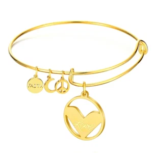 18k Gold Plated Love Heart and Charms Bangle Bracelet - Picture 1 of 4