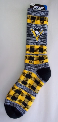 Pittsburgh Penguins Men's Socks Large Size 10 to 13 Double Plaid Cover