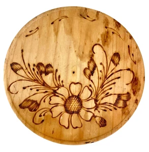 Vassoio da portata in legno 7" legno bruciato accenti floreali vassoio decorativo artigianale - Foto 1 di 6
