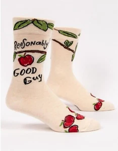 Blue Q Mens Crew Socks Reasonably Good Guy Size 7-12 Boyfriend Gift Funny Apple - Picture 1 of 1