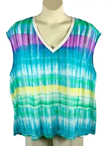 Calvin Klein Blouse Plus Size 3X V-Neck Sleeveless Tie Dye Boho Multi-Colored - Picture 1 of 6