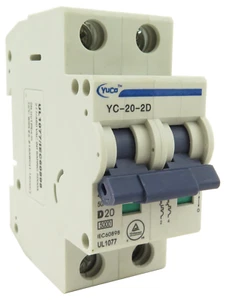 Interruptor de circuito riel Din miniatura YuCo YC-20-2D curva D 20 amperios 2P 480VAC 220VDC - Imagen 1 de 6