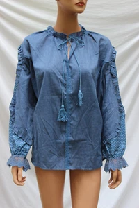 NEU MIT ETIKETT SHEILAY DAMEN LOSE PASSFORM KEILHOLZ BLAUE BLUSE GRÖSSE XL RÜSCHEN SPITZENQUASTEN - Bild 1 von 13