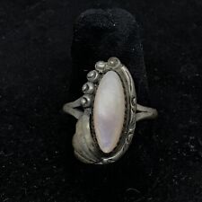 Vintage Native American Sterling Silver L R Jake Mother of Pearl Ring    sz 6.5