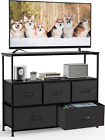 Black TV Stand Dresser with 5 Fabric Drawers and Open Shelf