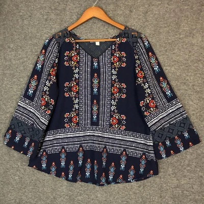 Blusa Valerie Stevens Mujer XL Azul Boho Estampado Floral Encaje Crochet Top Y2K Foto 1 de 4