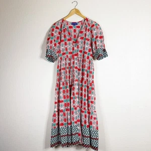 Vestido largo RO’S GARDEN rojo y verde estampado bloque botón delantero MEDIANO - Imagen 1 de 6