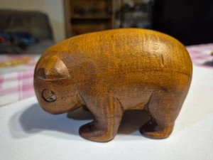 Folk Art Hand Carved Wooden Wombat Cute Statue Collectible - Picture 1 of 21