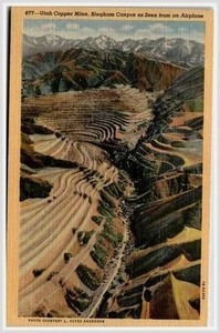 1940s Bingham Canyon UT Copper Mine Aerial View Postcard C.T. Art- Pit Mine - Picture 1 of 2