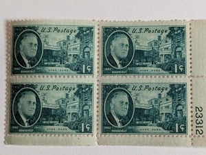 Roosevelt 1882-1945 US Postage Stamps Blk of 4 Unused Green 1 Cent - Picture 1 of 1