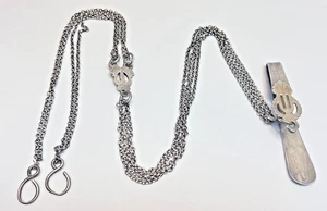 19c.French Sterling Silver Pocket Watch Chatelaine Hook Double Rolo Chain 25'' - Picture 1 of 12