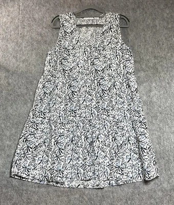 Lucky Brand Dress Womens Large White Blue Floral Linen Sleeveless Coastal Boho - Image 1 of 4
