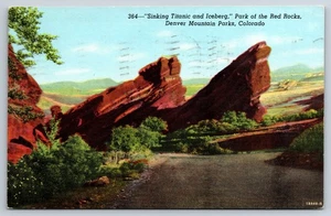 1949 Golden, CO Postcard - Sinking Titanic and Iceberg, Red Rocks Park, Colorado - Picture 1 of 2