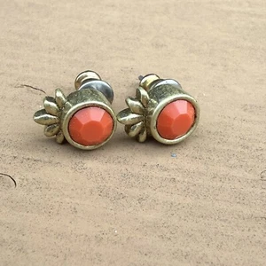 SILPADA Brass With Coral Orange Colored Stone Post Stud Earrings - Picture 1 of 4