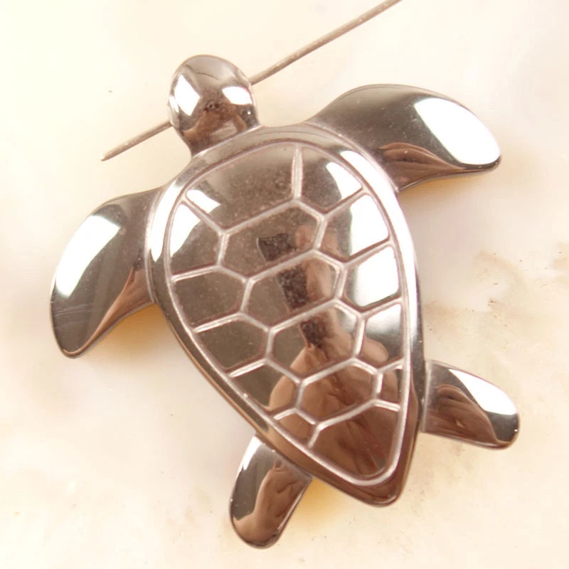 Black Hematite Carved Sea Turtle Pendant Bead 43x43x7mm for Jewelry Making - Image 1 of 3