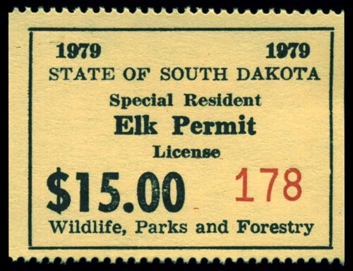 South Dakota — SD-E15 1979 Elk Permit (Special Resident) - Image 1 of 1