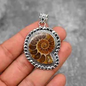 Ammonite Fossil Gemstone Pendant Handmade Jewelry 925 Sterling Silver Women Gift - Picture 1 of 5