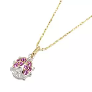 K18YG/K18WG ladybug motif with pink sapphires and diamonds, 40cm gold 750 #279 - Picture 1 of 9