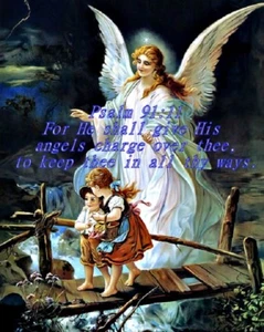 Psalm 91:11 Jesus Christ Guardian Angel art print 8"x 10" Christian Photo 1 - Picture 1 of 1