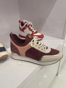 Michael Kors Jenkins Stretch Knit Trainer Sneaker MK Patch Dark Cherry/Navy Blue - Picture 1 of 9