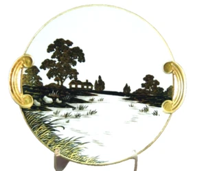 Black/Gilt Silhouette Scenic Nippon Handled Cake Plate! - Picture 1 of 2