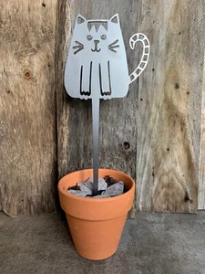 KATZE KÄTZCHEN PFLANZTOPF PFAHL PFLANZGEFÄSS GARTEN STAHL SPIKE DEKOR GESCHENK 4 - Bild 1 von 3