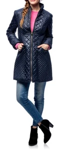 NEW Via Spiga Navy Blue XS Quilt Zip Light weight Fitted Walker Jacket Coat $208 - Picture 1 of 12