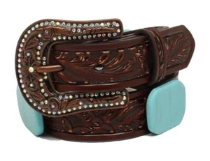 Angel Ranch Western Girls Belt Kids Large Turquoise Stones Brown D130000302 - Picture 1 of 1