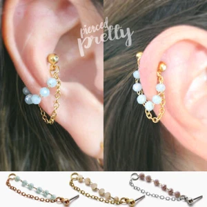 20g 16g dainty opal crystal conch double chain hoop helix cartilage earring 1pc - Picture 1 of 9
