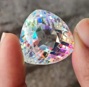 82.85 Ct Certified Natural Trillion Cut Rainbow Untreated Mystic Quartz Gemstone - Picture 1 of 5