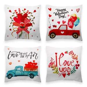 G128 Valentine's Day Love Heart Waterproof Throw Pillow 18 x 18 In, Set of 4 - Picture 1 of 9