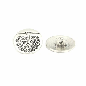10 Round Antique Silver Tone Metal Shank Button with Engraved Tree Design 19mm - Picture 1 of 2