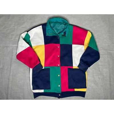 Vintage 80s Current Seen Color Block Reversible Lined Jacket OSFA 24x29 - Image 1 of 4