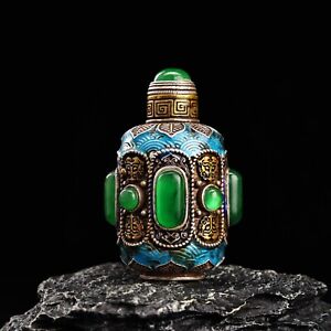 3" Chinese antique Cloisonne Gilding Inlaid gemstone snuff bottle