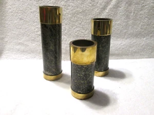 Saulo Candleholder Set Solid Marble Brass Circa 1970's Sulitjelma Norway - Picture 1 of 7