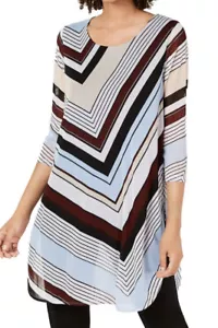 Alfani Size M Women's Chevron Striped Tunic Blue Side Angle Stripe - Picture 1 of 14
