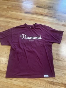 Diamond Supply Co Shirt Herren XL Burgund Schriftzug Buchstabiert Logo Skateboard Retro - Bild 1 von 7